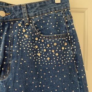 AiiRZ Rhinestone Wide Leg Jeans